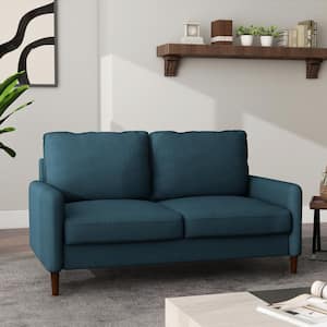 55.5 in. W Modern Straight Arm Linen Fabric Dark Blue Upholstered Loveseat Sofa With Wood Leg