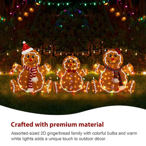 Glitzhome 38.25 in. Lighted Christmas 2D Fabric Gingerbread Family