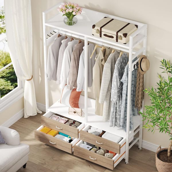 BYBLIGHT Carmalita White Wood 47.2 in. Armoire Closet Clothes