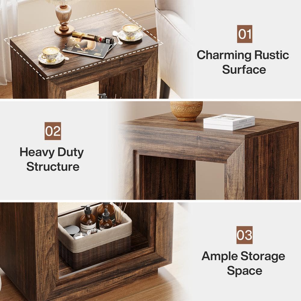 Kerlin 23.62 in. Walnut Rectangular Wood End Table Set of 2, Nightstand Bedside Table with Storage - thumbnail 6