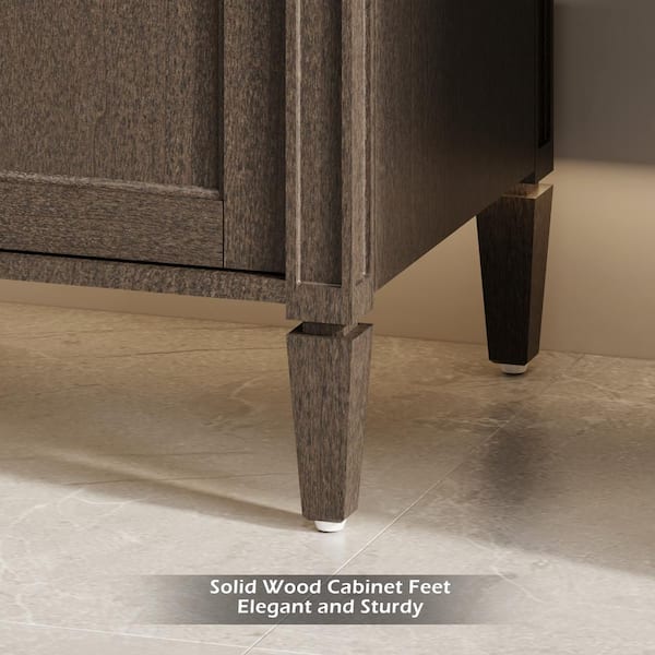 36 in. W x 18 in. D x 34 in. H 1-Sink Freestanding Bath Vanity in Brown With White Ceramic Top and Drain Faucet Set