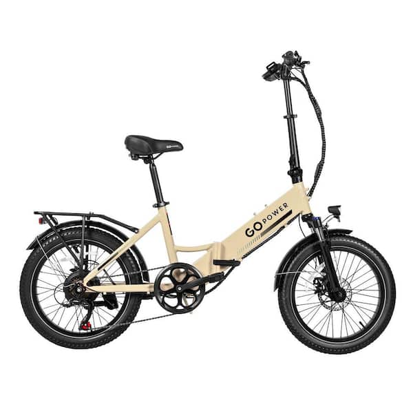 GoPowerBike GoPlus Folding Electric Bike, 500W Motor, 20mph Top Speed, 45+ Mile Range, 5 Pedal-Assist Levels, Sand
