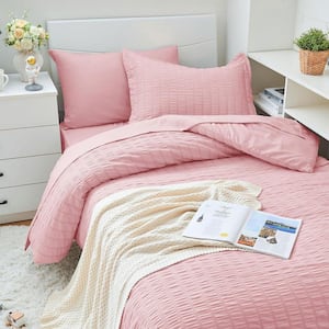 Seersucker All Seasons 5 Pieces Pink Twin XL Comforter Set Soft