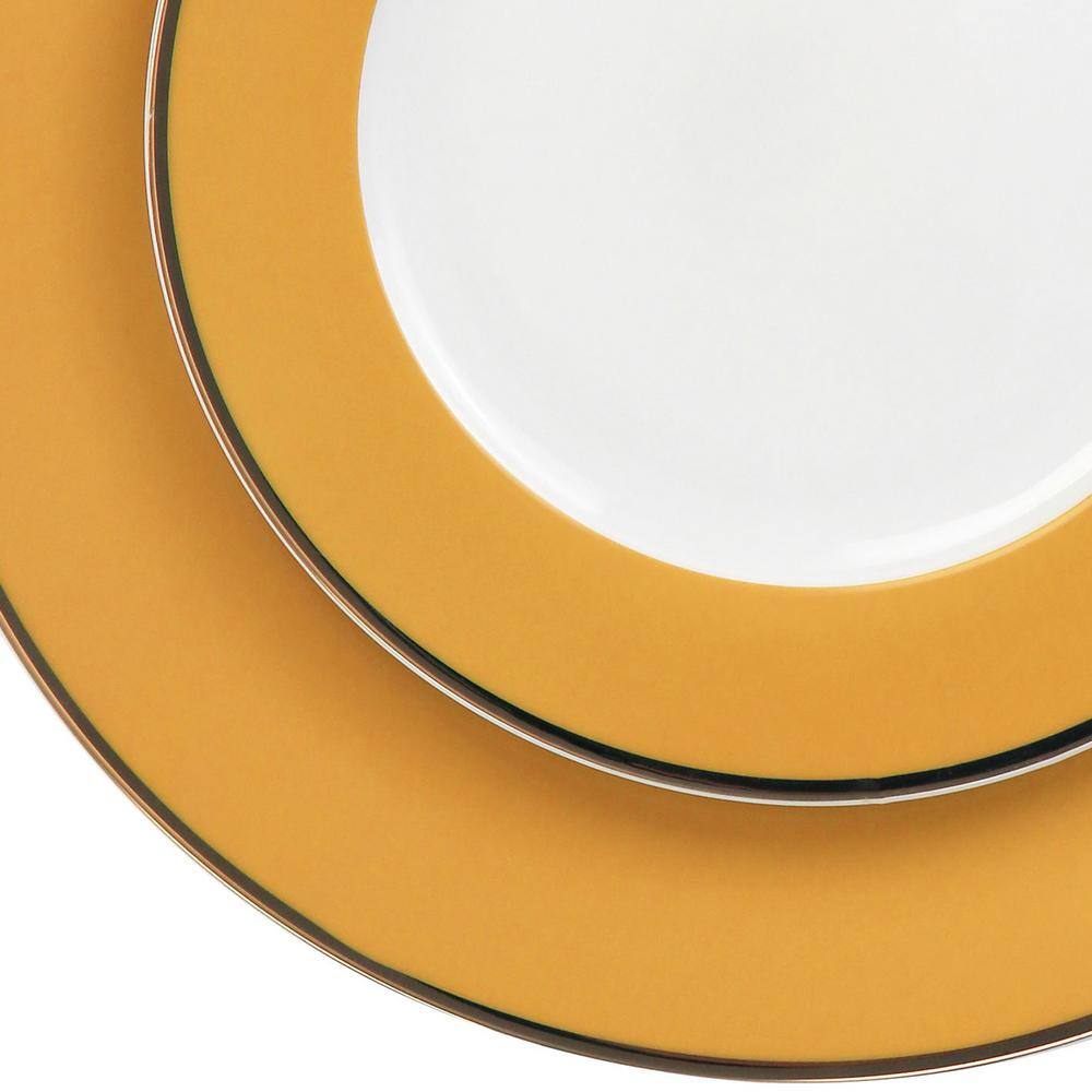 Yellow Ceramic 12-Piece Dinnerware Set with Gold Rim