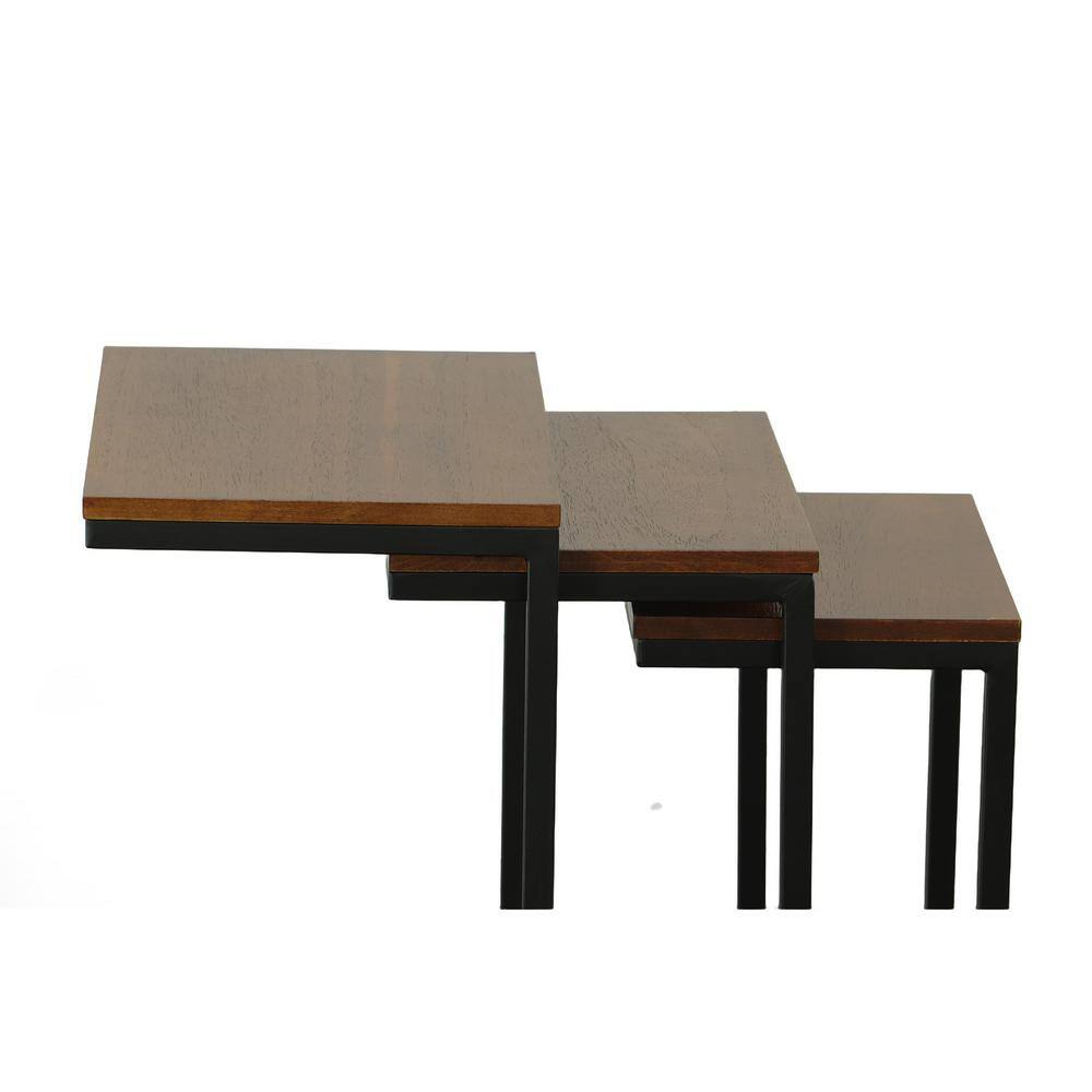 Chestnut and Black Wood Metal Nesting Tables Set of 3