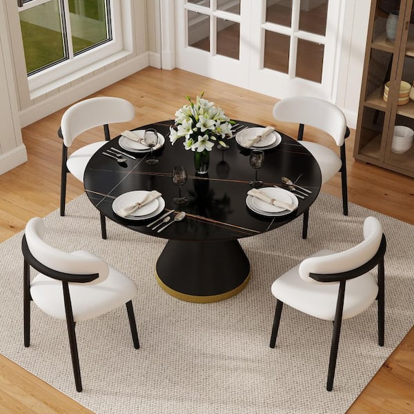 Magic Home 53 in. Modern Black Round Rotary Lazy Susan Sintered