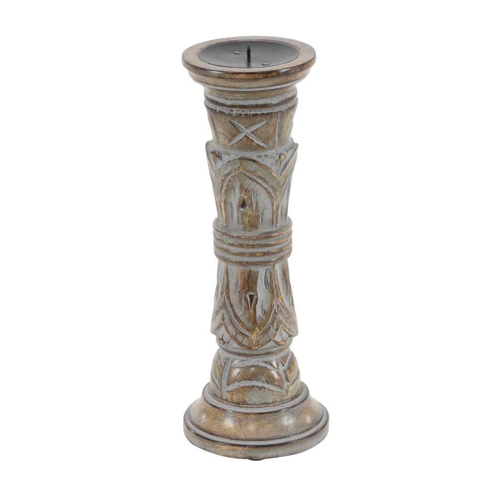 Light Brown Mango Wood Pillar Candle Holders, Set of 3