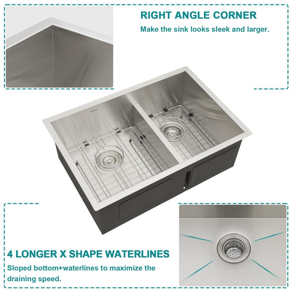 28-Inch Stainless Steel Undermount Double Bowl Kitchen Sink