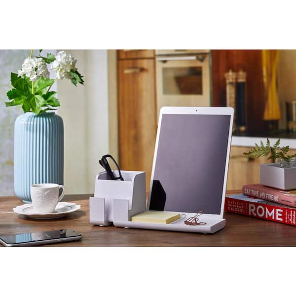 Connect Charging Desk Organizer Base, USB Phone Stand Compatible with Cell Phones and Tablets, White
