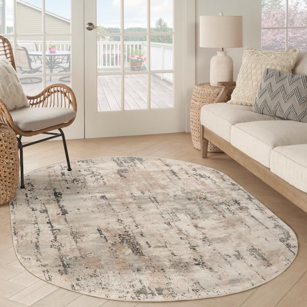 Concerto Beige Grey 6 ft. x 9 ft. Abstract Contemporary Oval Area Rug