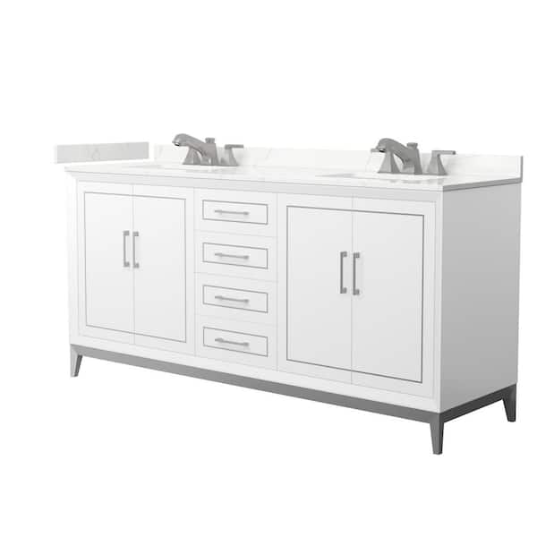 Wyndham Collection Marlena 72 in. W x 22 in. D x 35.25 in. H Double Bath Vanity in White with Giotto Quartz Top