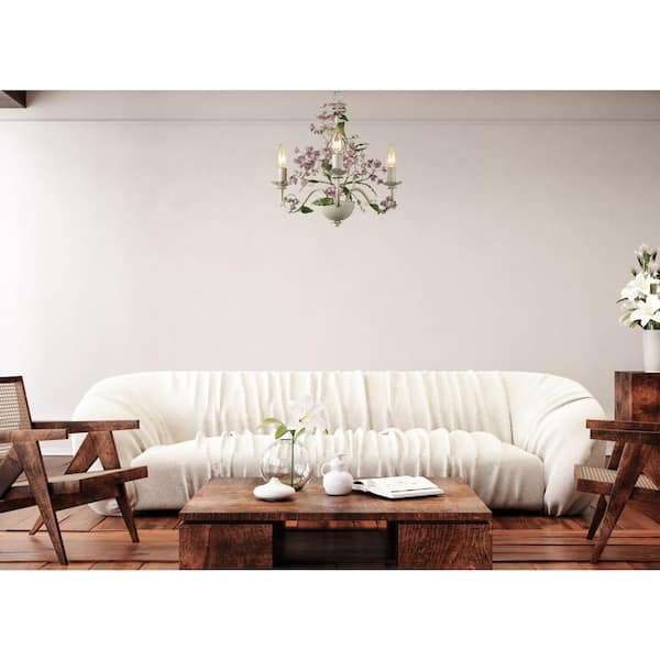 AF Lighting Grace 3-Light Mini Chandelier for Hardwire or Plug-In Swag Installation, Antique Cream Finish with Hand-Painted Flowers