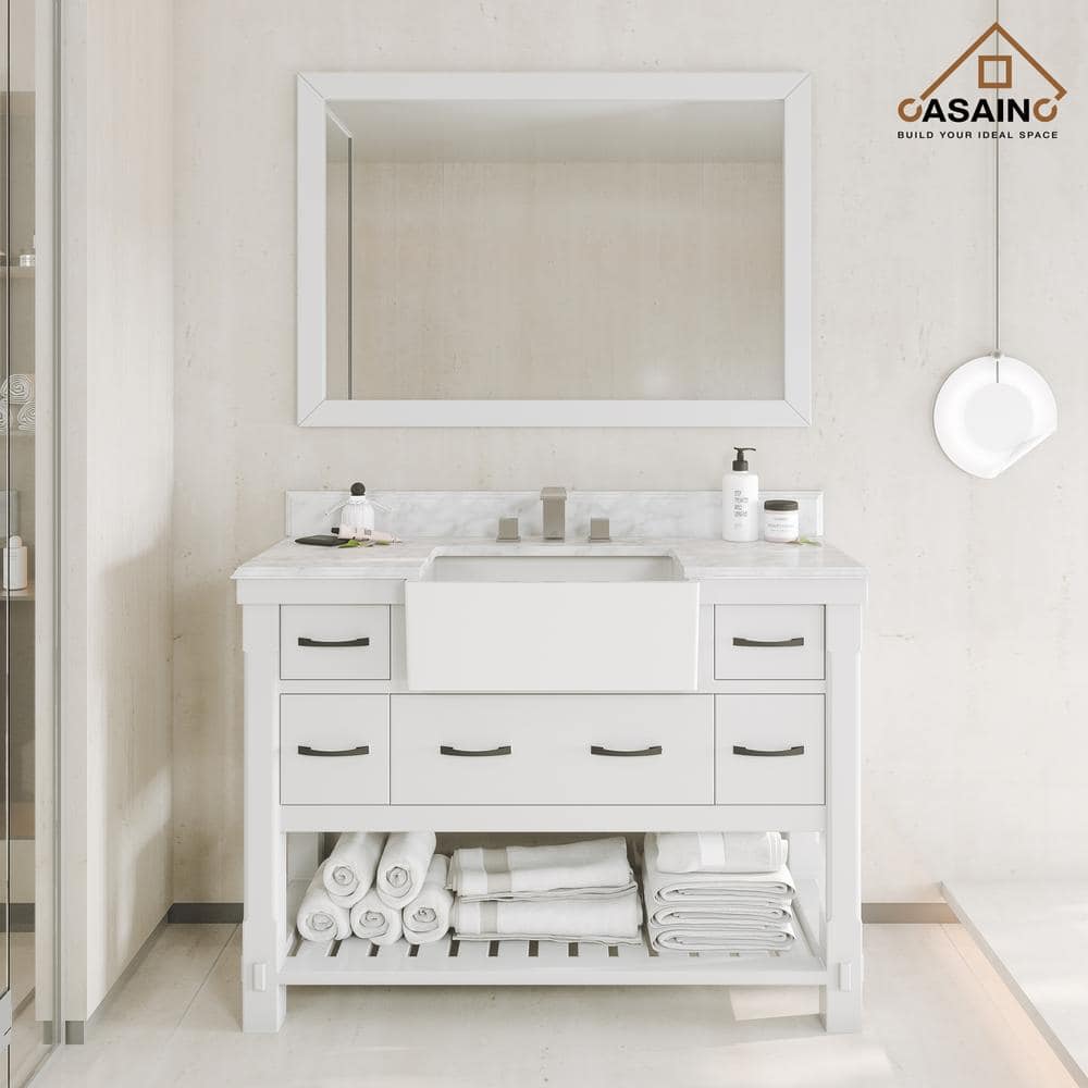 Casainc 48 In W X 21 In D X 35 In H Single Sink Freestanding Bath Vanity In White With White 0570