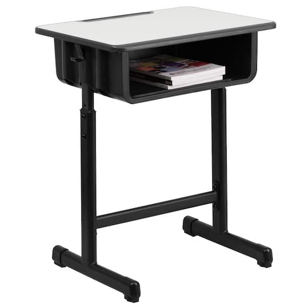 Carnegy Avenue Billie 23.6" Grey/Black Metal Student Desk with Open Front and Adjustable Height Pedestal Frame