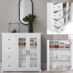White Kitchen Cabinet Storage Sideboard with Glass Door and Drawers