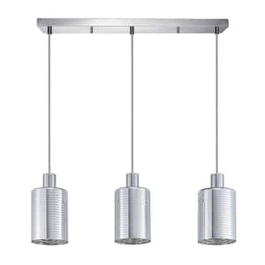 3-Light Chrome Kitchen Island Pendant Light with Glass Shade