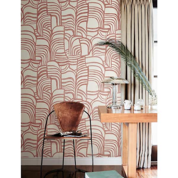 Featherwork Red Premium Peel and Stick Wallpaper