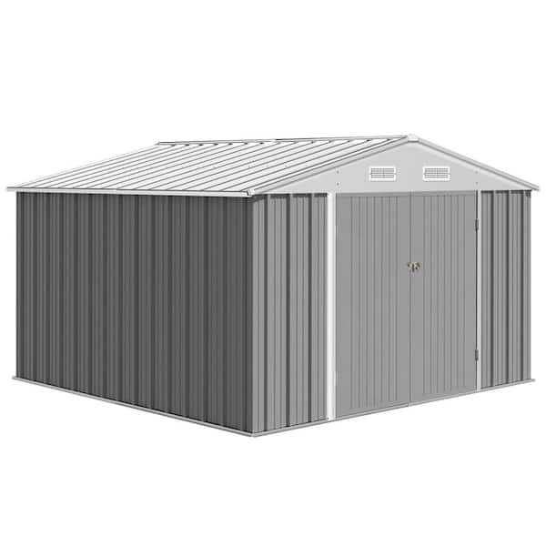12x10 FT Metal Outdoor Storage with Lockable Double Doors Waterproof Outdoor Storage for Tools, Bikes & Lawn Mower