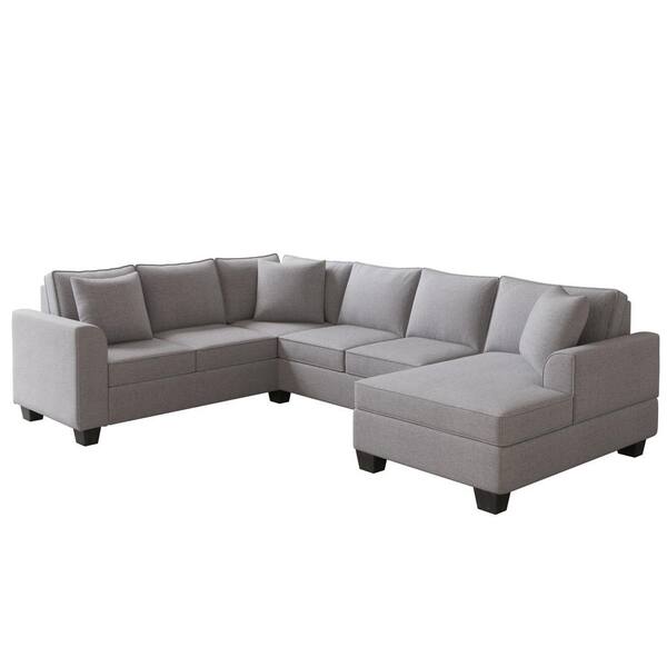 Z-joyee 110 in. Square Arm 3-Piece Polyester U-Shaped Classic Sectional Sofa in Light Gray with 3 Pillows