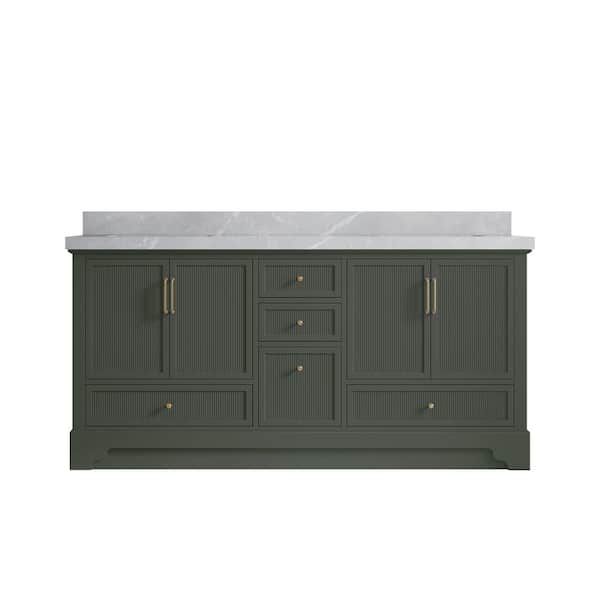 Willow Collections Alys 72 in. W x 22 in. D x 36 in. H Double Sink Bath Vanity in Pewter Green with 2 in. Pearl Gray Quartz Top