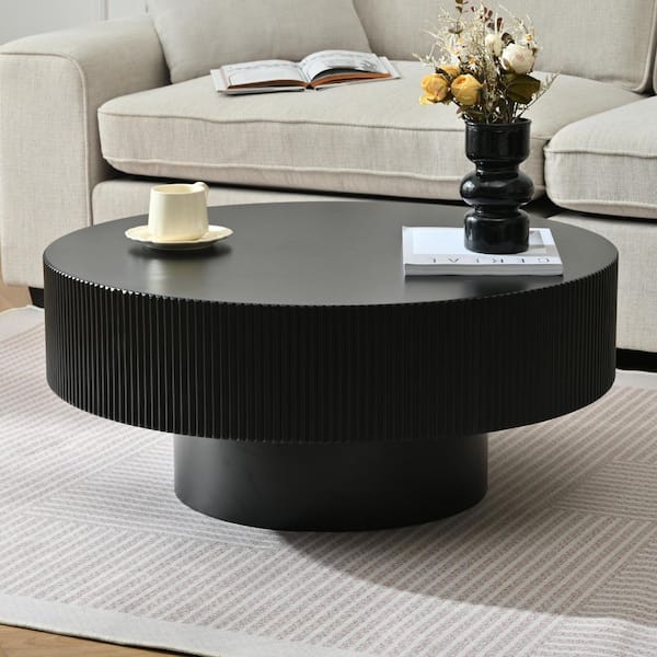 31.5 in. Black Round MDF Coffee Table