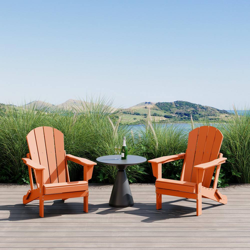 Orange HDPE Folding Adirondack Chairs Set of 2