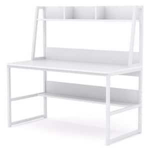 Harold 47 in. Rectangular White Engineered Wood Computer Desk with Hutch Shelf for Home Office