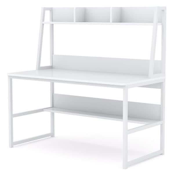Tribesigns Harold 47 in. Rectangular White Engineered Wood Computer Desk with Hutch Shelf for Home Office
