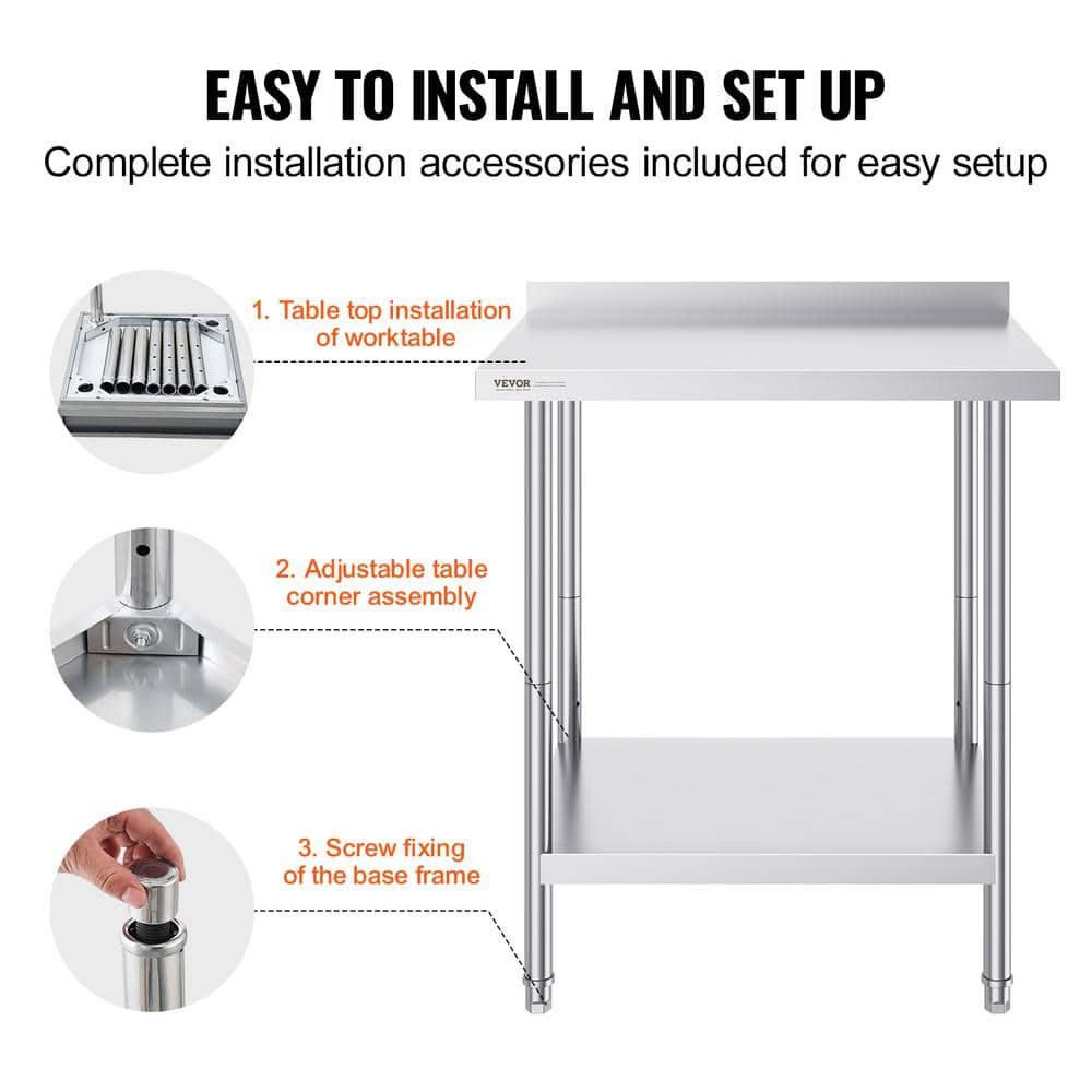 Silver Stainless Steel Adjustable Height Kitchen Work Table