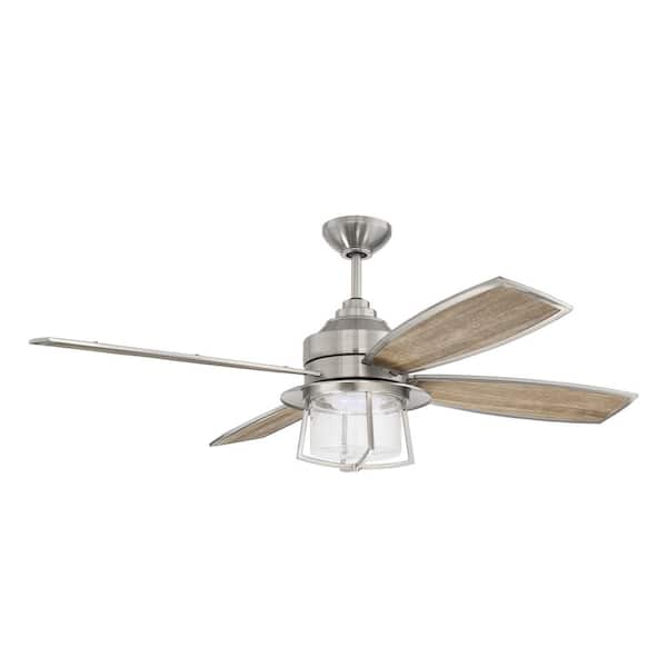 CRAFTMADE Waterfront 52 in. Integrated LED Indoor Dual Mount Brushed Polished Nickel Ceiling Fan Light Remote and Wall Control