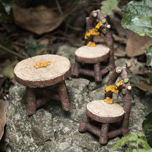 8-Piece Miniature Table and Chairs Set for Fairy Garden and