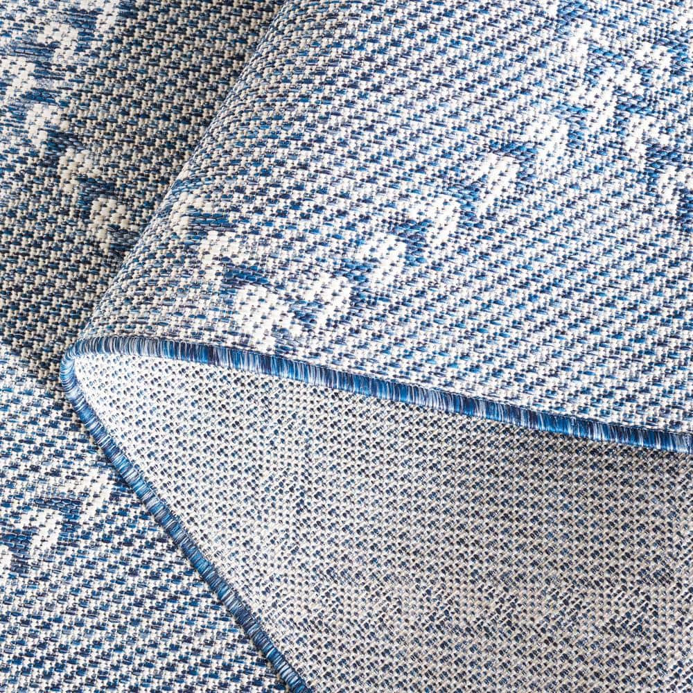 Navy and Ivory Rectangular Synthetic Area Rug