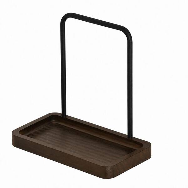 Farmhouse Wooden and Metal Napkin Holder with Storage Groove, Rustic Dispenser for Kitchen and Dining Table, Brown