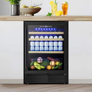 24 in. Single Zone 150-Can Beverage Refrigerator in Black Customizable Shelves with Digital Thermostat-Stainless Steel