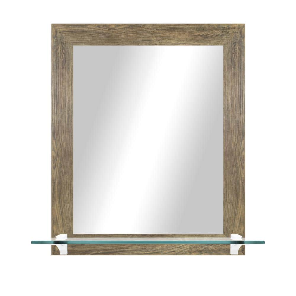 21.5 in. W x 25.5 in. H Rectangle Brown Vertical Framed Mirror with Tempere
