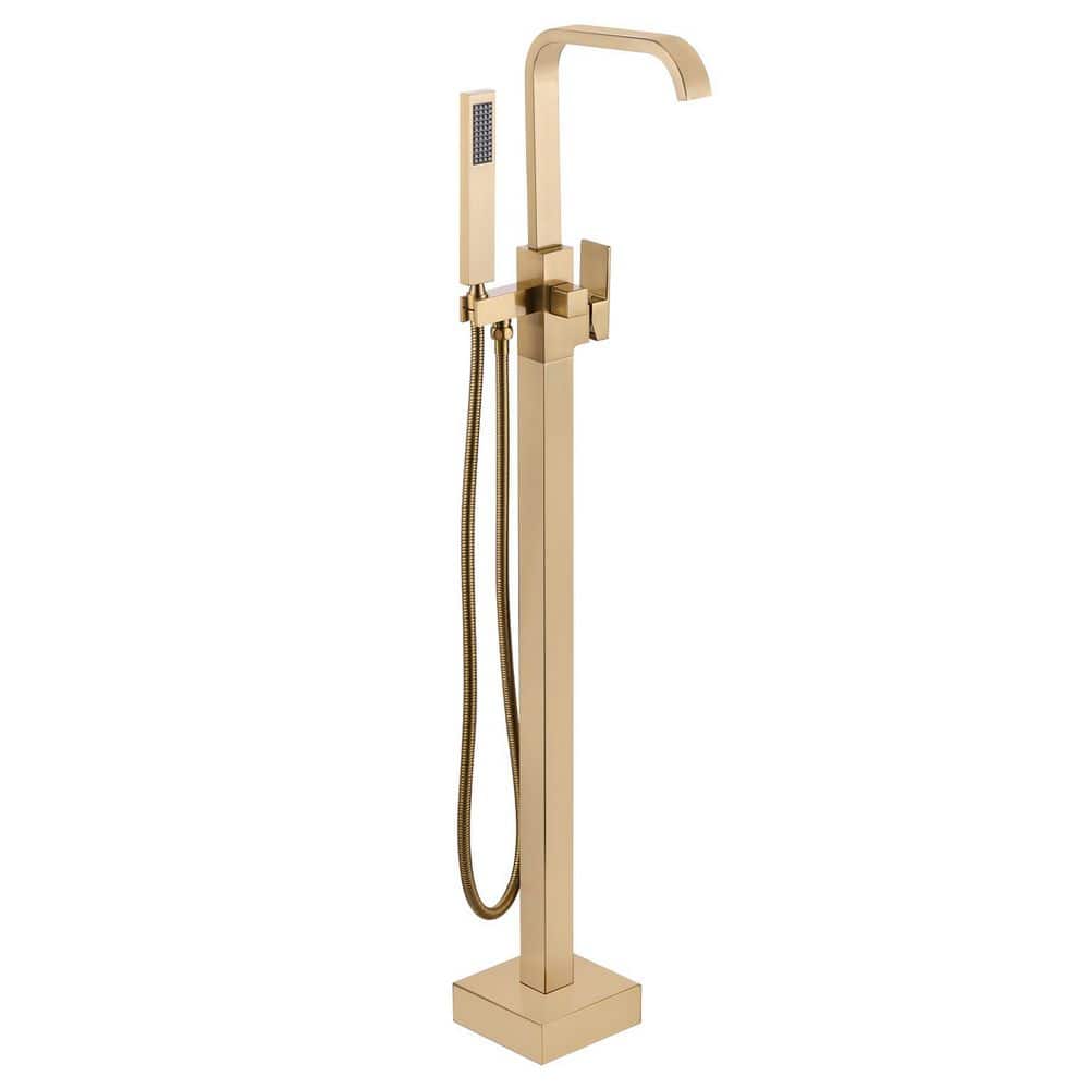Waterfall Single-Handle Freestanding Tub Faucet with Hand Shower,Brass Floor Mounted Tub Filler Faucet in Brushed Gold price history on PriceWatchPro