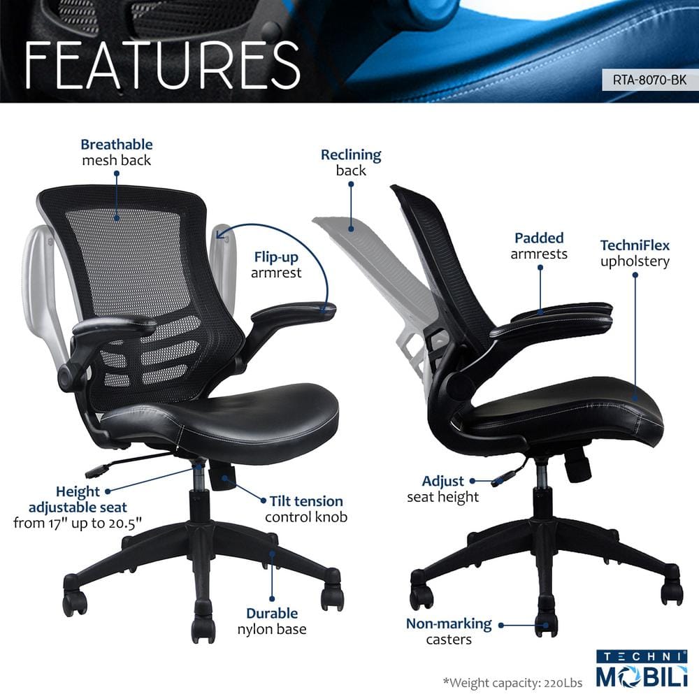 Ergonomic Black Mesh and Leather Task Chair with Adjustable Arms