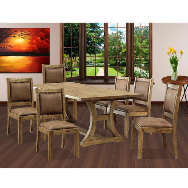 William S Home Furnishing Gianna 7 Piece Rustic Pine Dining Table Set Cm3829t 7pc The Home Depot