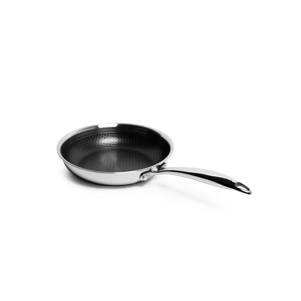 HexClad 12 inch Hybrid Stainless Steel Frying Pan with Glass Lid, Nonstick, Silver