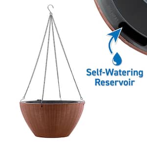 Magic Pot 13 in. x 13 in. Rustic Brown Resin Self-Watering High-Density Hanging Basket Planter