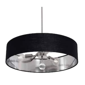 Celine 60-Watt 3-Light Satin Nickel Shaded Pendant Light with Fabric Shade and No Bulbs Included