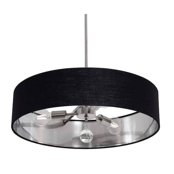 Celine 60-Watt 3-Light Satin Nickel Shaded Pendant Light with Fabric Shade and No Bulbs Included