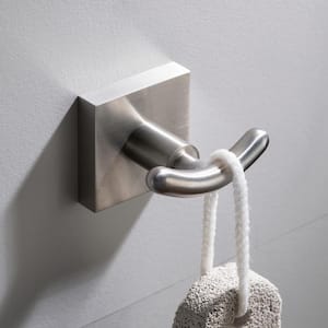 Ventus Bathroom Robe and Towel Double Hook in Brushed Nickel