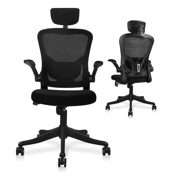 Hoffree Black Upholstered Mesh Ergonomic Home Task/Office Chair with  Adjustable Height/Headrest and Armrest with Lumbar Support POA8228318 - The  Home Depot
