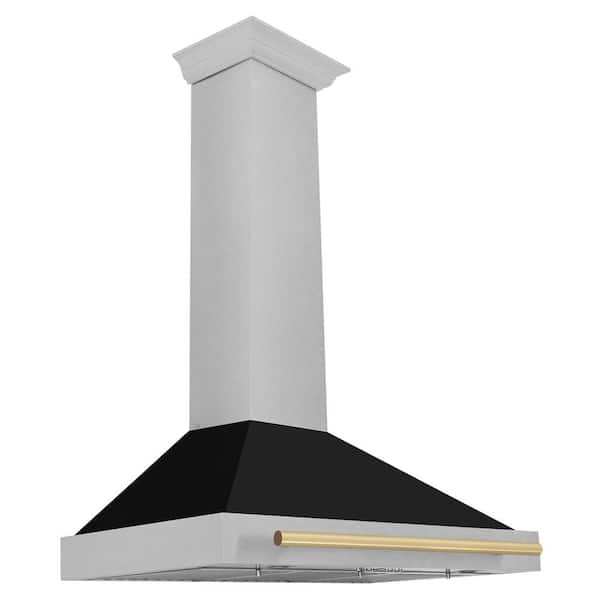 ZLINE Kitchen and Bath Autograph Edition 36 in. 400 CFM Ducted Wall Mount Range Hood with Black Matte Shell and Champagne Bronze Handle