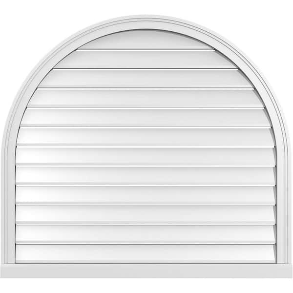 Ekena Millwork 42 in. x 38 in. Round Top Surface Mount PVC Gable Vent: Functional with Brickmould Sill Frame