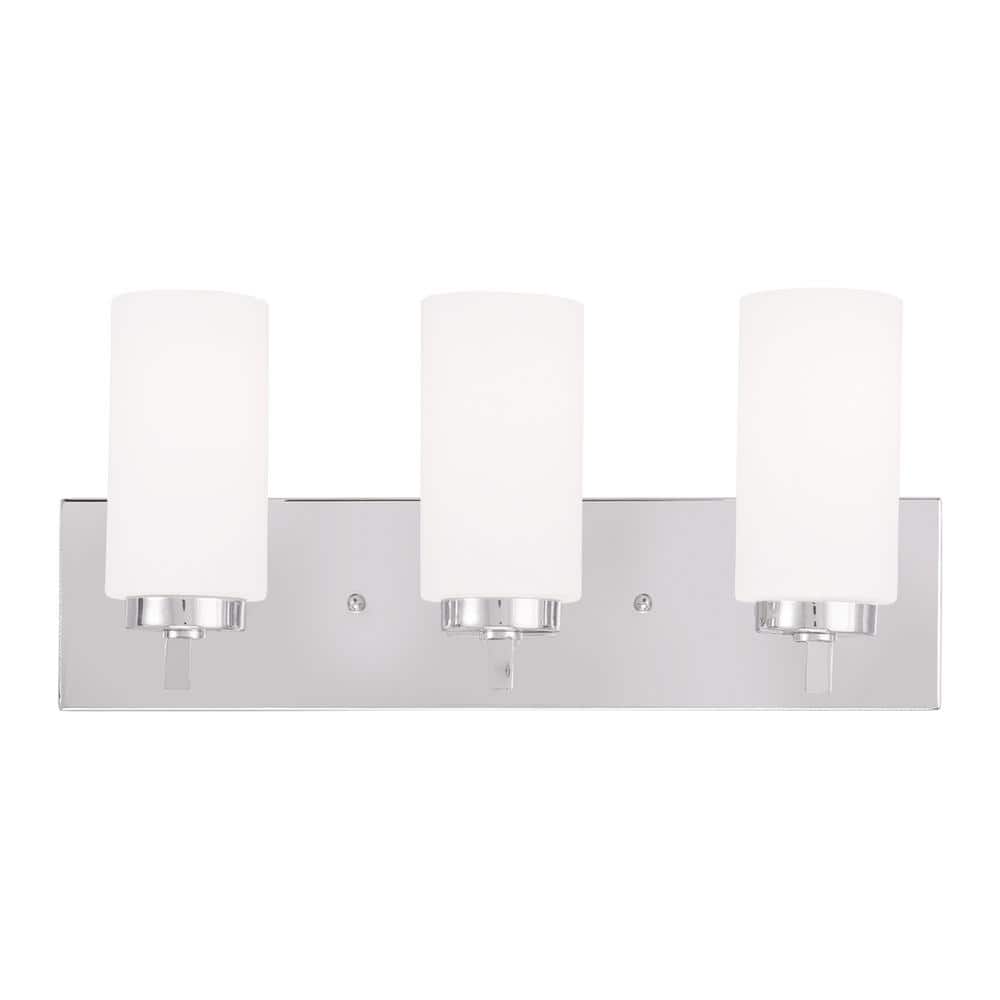 Cranbrook 18 in. 3-Light Polished Chrome Vanity Light with Satin Opal White