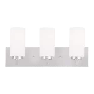 Cranbrook 18 in. 3-Light Polished Chrome Vanity Light with Satin Opal White Twist Lock Cylinder Glass