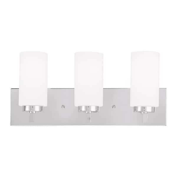AVIANCE LIGHTING Cranbrook 18 in. 3-Light Polished Chrome Vanity Light with Satin Opal White Twist Lock Cylinder Glass
