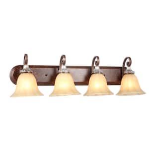 30 in. 4-Light Oxide Brass and Mystique Silver Traditional Bathroom Vanity Light with Frosted Glass Shades